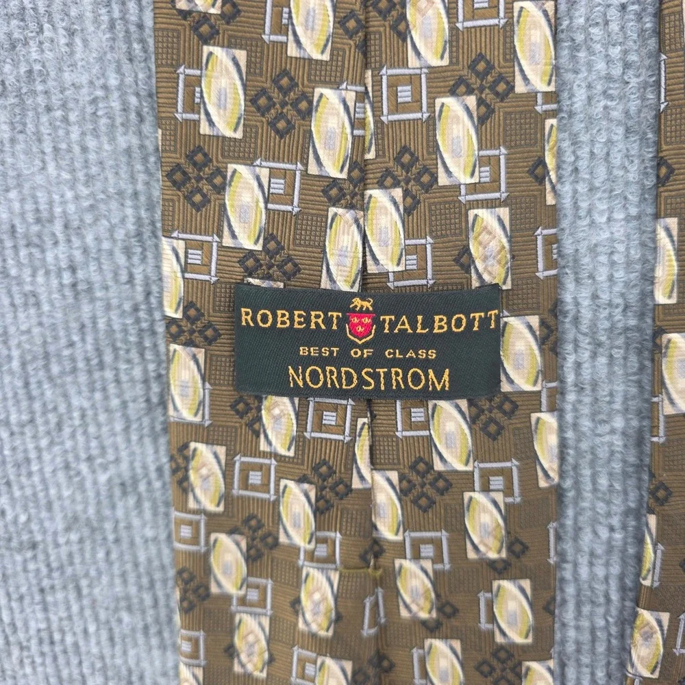 Robert Talbott Best of Class Nordstrom Silk Tie Olive Gold Geometric Hand Sewn
